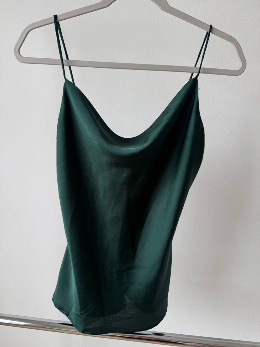 Forest Green Satin Cowl Neck Tank Top